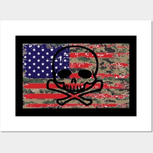 AMERICAN FLAG CAMO SKULL T-SHIRT Posters and Art